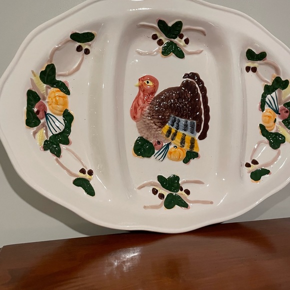 World Bazaar Set Vintage Late 20th Thanksgiving Turkey Platter & Serving Tray - Picture 7 of 11